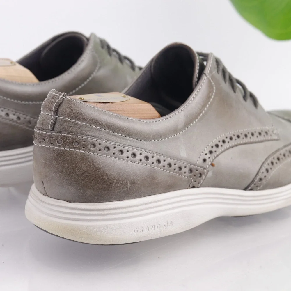 Cole Haan Mens Grand Tour Oxford Sneaker Size 9 Gray Leather Wingtip Dress Shoes